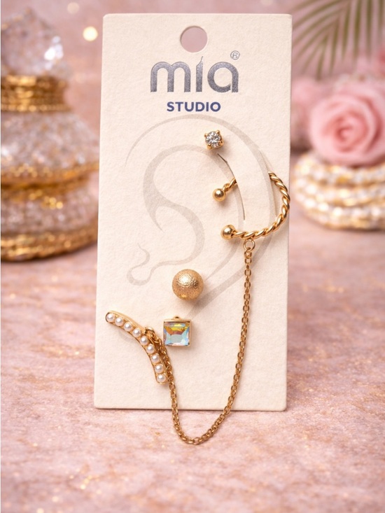 Max Studio Jewelry - Gold Ear Cuff & Stud Set w/ Chain | MIA Studio Multi Piercing Trend NWT